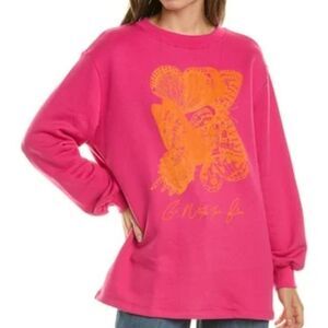 NWT Chaser Butterfly Flow Graphic Oversized Sweatshirt Hot Pink Orange Small
